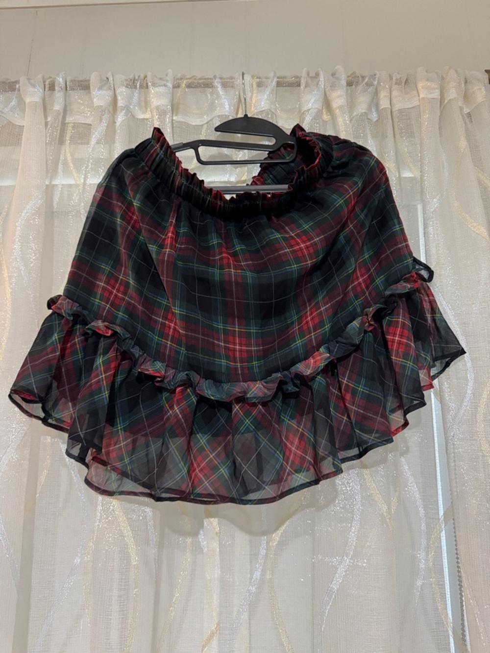 Women's Red & Green Plaid Ruffle Mini Skirt
